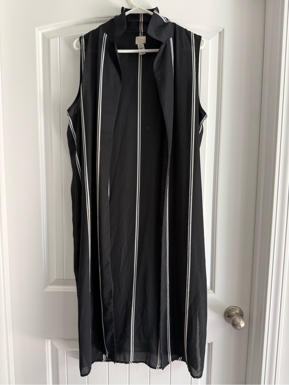 Sleeveless Black Stripe Long kimono Vest